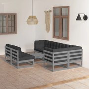 8 pcs conjunto lounge de jardim c/ almofadões pinho maciço