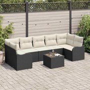 vidaXL Conjunto de Sofá de Jardim com 8 Peças e Almofadas Pretas em Rattan Sintético.
