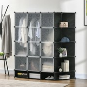 Armário Modular de Plástico Armário Portátil com 16 Cubos e 2 Barras Organizador de Sapatos Roupas Brinquedos para Entrada Corredor Dormitório 145x46x