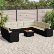 vidaXL 11 pcs conjunto sofás de jardim c/ almofadões vime PE preto