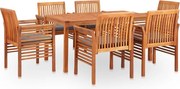 vidaXL 7 pcs conjunto de jantar exterior c/ almofadões acácia maciça