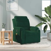 vidaXL Poltrona de massagens reclinável veludo verde-escuro