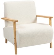 HOMCOM Poltrona Nórdica Poltrona Sala de Estar Estofada em Borrego com Apoio para os Braços de Madeira  74,5x76x78 cm Creme