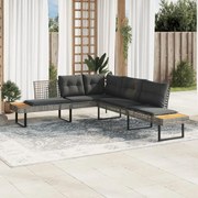 vidaXL Sofá de jardim em forma de L c/ almofadões vime PE/acácia cinza
