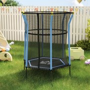 Trampolim infantil Ø 1,63 x 1,9 m com rede de segurança, porta com fecho de correr e 6 postes almofadados incluídos, azul e preto
