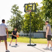 Cesto de Basquetebol com Altura Ajustável 220-365 cm Aro de Basquetebol com Suporte Rodas Base Recarregável Preto