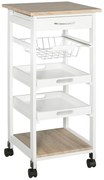 HOMCOM Carrinho de Cozinha Salvaespaço Madeira de Pinho e MDF Carrinho Organizador Gaveta Cesto 2 Bandejas e Rodas 37x37x82 cm Branco | Aosom Portugal