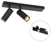 Foco de teto moderno preto com bronze 2 luzes ajustável - Renna Moderno