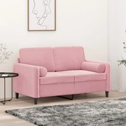vidaXL Sofá 2 lug. c/ almofadas decorativas 120 cm veludo rosa