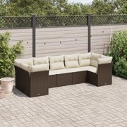 vidaXL 7 pcs conjunto de sofás jardim c/ almofadões vime PE castanho