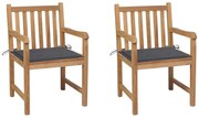 vidaXL Cadeiras de jardim c/ almofadões antracite 2 pcs teca maciça