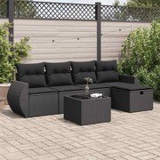 6 pcs conjunto sofás de jardim c/ almofadões vime PE preto