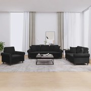 3 pcs conjunto de sofás com almofadas veludo preto
