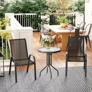 Conjunto de Mesa e Cadeiras de Jardim de 3 Peças Móveis de Jardim com Cadeiras Empilháveis e Bancada de Vidro Preto