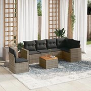 vidaXL 7 pcs conjunto sofás p/ jardim c/ almofadões vime PE cinzento