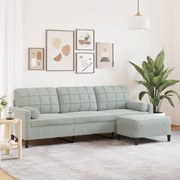 vidaXL Sofá de 3 lugares com apoio de pés 210 cm veludo cinzento-claro
