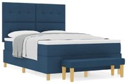 Cama Box Spring vidaXL com Colchão e Banco Azul 140x190 cm Tecido