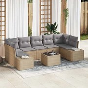 vidaXL Conjunto de Sofás de Jardim com 8 peças em Rattan Sintético Bege e almofadas.