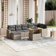 vidaXL 8 pcs conjunto sofás de jardim c/ almofadões vime PE cinzento