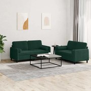vidaXL 2 pcs conjunto de sofás com almofadas veludo verde-escuro