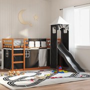 vidaXL Beliche com escorrega e cortinas 80x200 cm branco e preto
