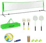 SPORTNOW Kit Badminton 7 Peças Jogo Raquetes Badminton Raquetes Pickleball Bolas Voleibol Rede Suporte Preto Verde | Aosom Portugal