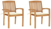 vidaXL Cadeiras de jardim c/ almofadões cor creme 2 pcs teca maciça
