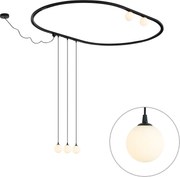 Sistema de iluminação de trilho oval moderno preto com 3 luzes pendentes e 2 luzes de teto brancas monofásico - Iconic Perle
