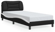 Estrutura cama c/ luz LED 90x190 cm couro artif. preto/branco