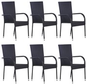 vidaXL Cadeiras de exterior empilháveis 6 pcs vime PE preto