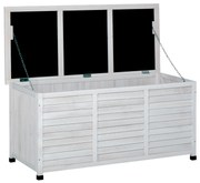 Outsunny Baú de madeira ao ar livre Caixa de armazenamento de jardim com tampa que pode ser aberta 127x56x60 cm Branco