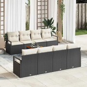 vidaXL Conjunto de Sofá Jardins 9 Peças com Almofadas Pretas em Rattan e Acácia