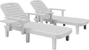 Outsunny Conjunto 2 Espreguiçadeiras de Jardim Reguláveis com Mesinha e Apoios de Braço, em Polipropileno, 79x158x88 cm, Branco | Aosom Portugal