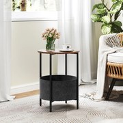 Mesa de apoio redonda 44 x 61 cm para espaços pequenos de 2 níveis com cesto de tecido Estrutura metálica Castanho