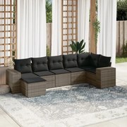 vidaXL 7 pcs conjunto sofás p/ jardim c/ almofadões vime PE cinzento