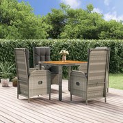 vidaXL 5 pcs conjunto de jantar p/ jardim c/ almofadões vime PE cinza