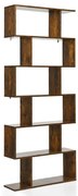 Estante de 6 níveis em S Estante de madeira com dispositivo anti-encandeamento Estante de livros para sala de estar 80 x 23 x 191 cm Castanho