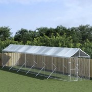 vidaXL Canil de exterior com teto 2x14x2,5 m aço galvanizado prateado