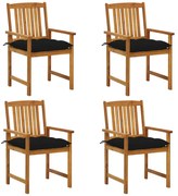 vidaXL Cadeiras de jardim c/ almofadões 4 pcs madeira de acácia maciça