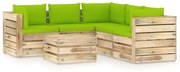 6 pcs conj. lounge jardim c/ almofadões madeira impreg. verde