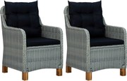 vidaXL Cadeiras de jardim c/ almofadões 2 pcs vime PE cinzento-claro