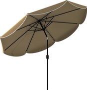 Outsunny Chapéu de Sol para Jardim Ø2,7 m com Inclinação Ajustável em 3 Posições Manivela e Volante Cáqui | Aosom Portugal