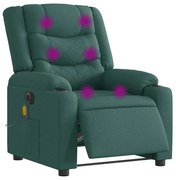 vidaXL Poltrona reclinável de massagens elétrica tecido verde-escuro