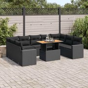 vidaXL 10 pcs conjunto sofás de jardim c/ almofadões vime PE preto
