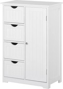 kleankin Armário Casa de Banho Móvel Auxiliar Organizador Moderno de Madeira com 1 Armário e  Gavetas 56x30x83 cm Branco | Aosom Portugal