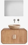 Conjunto De Móvel De Casa De Banho Suspenso 95x45 Cm Em Madeira De Manga E Pedra Natural Kivalina Travertino - Madeira De Mangueira & - Sklum