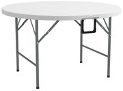 Outsunny Mesa Jardim Redonda Varanda Dobrável Aço HDPE Ø122x73 cm Branco Espaço Otimizado | Aosom Portugal