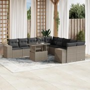 vidaXL 11 pcs conjunto sofás de jardim c/ almofadões vime PE cinzento