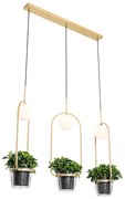 Candeeiro suspenso art déco ouro com vidro branco 3 luzes - Isabella Design,Art Deco