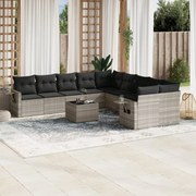 vidaXL 11 pcs conjunto sofás de jardim c/ almofadões vime PE cinzento